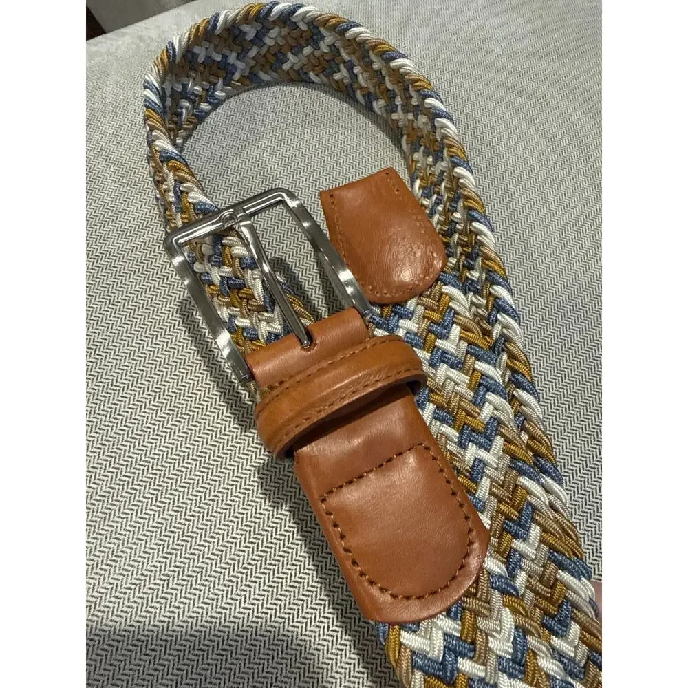 Beltology Woven Braided Belt 38 Silver Tone buckle and Leather Accents